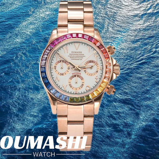39.3mm vk63 Watches Luxury Watch Men's Chronograph Arabia watch Rainbow bezel Watch Men's VK63 Men's  Waterproof 10ATM